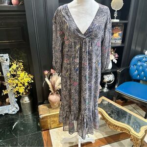 Anthropologies Vilagallo Paisley Navy Dress Size Medium 38